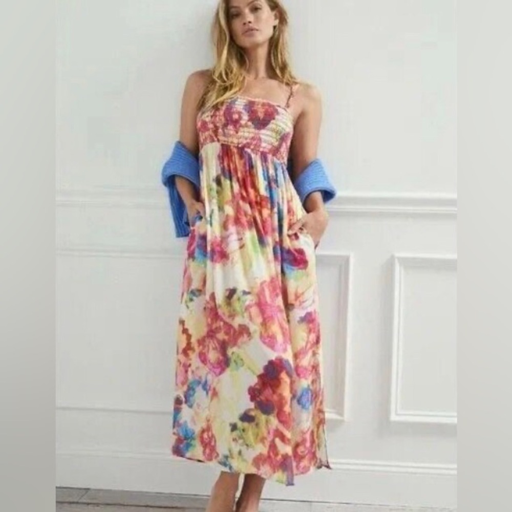 Anthropologie Zinnia Lightweight Midi Floral Dress with Pockets Size L